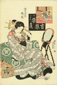  1825 Lienzo - retrato de la cortesana kamoen de ebiya relajándose en un futón plegado 1825 Keisai Eisen Ukiyoye